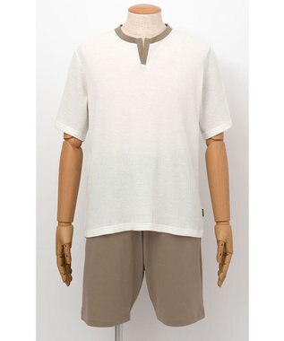 WACOAL MEN WEB限定　ルームウェア　半袖　ひざ上丈　綿混（本体）　前閉じ　/ブロス　GH3300 ベージュ