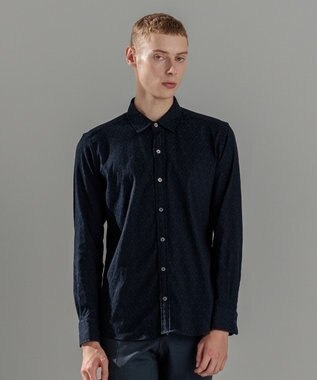 JOSEPH HOMME オーナメントジャガードストレッチ　レギュラーカラーシャツ ネイビー系