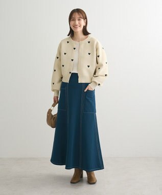 Green Parks ・ｓｗｉｎｇ　ｂｙ　ハート刺繍ニットカーディガン Beige