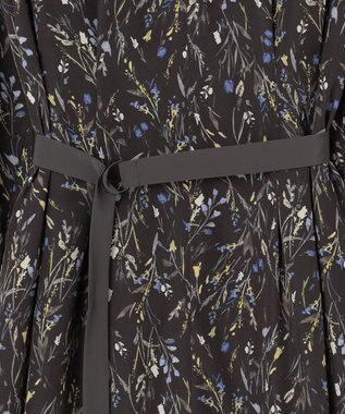 自由区 L 【洗える】ウォーターカラーフラワープリント ワンピース グレー系