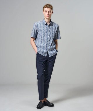 JOSEPH HOMME 【新柄】ストライプジャガードストレッチ 　レギュラーカラー半袖シャツ ネイビー系1