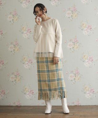 Green Parks ・ＳＵＧＡＲ　ＳＰＯＯＮ　チェックフリンジスカート Beige