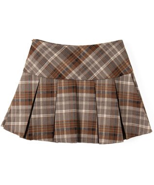 WEGO 【SCHOOL ITEM】チェック切替プリーツミニスカパン ブラウン