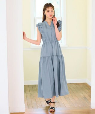 Feroux ショルダーフリルティアード ワンピース スカイブルー系