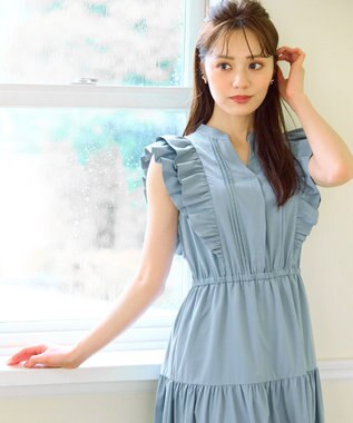 Feroux ショルダーフリルティアード ワンピース スカイブルー系