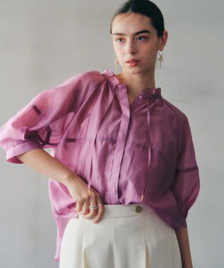 YECCA VECCA バルーンスリーブシアーシャツ Pink