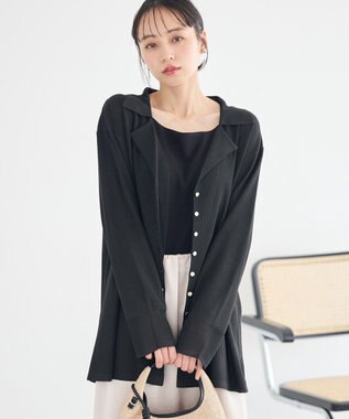 earth music&ecology テーラーカラーニットカーディガン Black