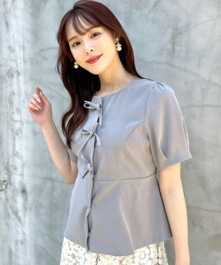 Feroux リボンブラウス ジャケット ライトグレー系