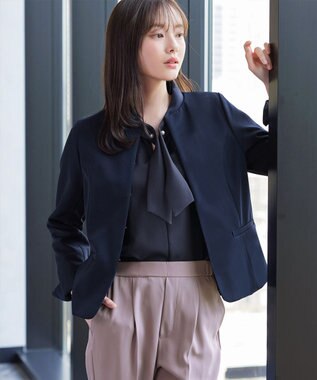 Tiaclasse L 取り外しパール付きボウタイブラウス ネイビー