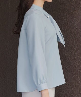 Tiaclasse L 取り外しパール付きボウタイブラウス サックス