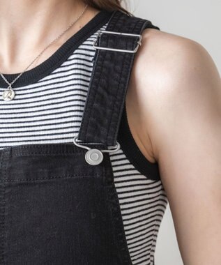 WEGO ハイウエストストレッチフレアデニムサロペット ブラック