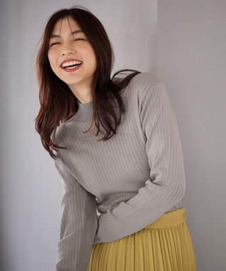 ANY 【洗濯機可】ランダムリブハイネックニット グレー