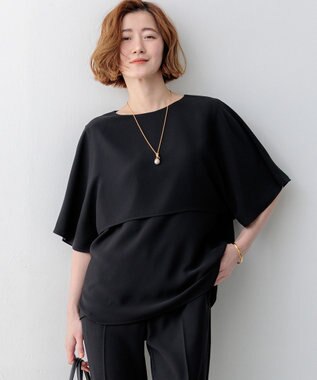 23区 【吸水速乾/UVカット/接触冷感】ストレッチジョーゼット  ケープデザイン カットソー