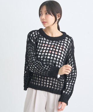 earth music&ecology チュールヤーンメッシュニットプルオーバー Black