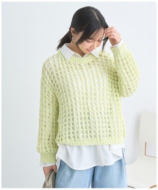 earth music&ecology チュールヤーンメッシュニットプルオーバー Light Yellow