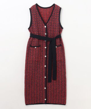 GRACE CONTINENTAL バイカラージャガードニットワンピース レッド