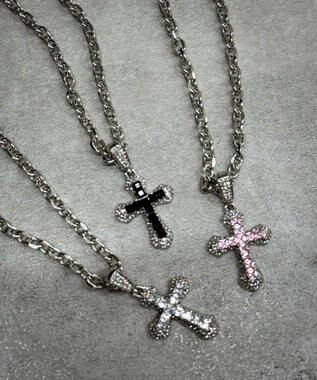 WEGO Lクロスビジューネックレス シルバー