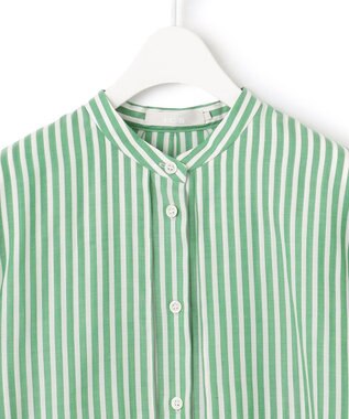 ICB 【洗える】キュプラローンストライプ シャツ グリーンストライプ系
