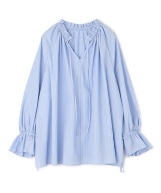 UNFILO 2WAYギャザーブラウス ブルー×オフストライプ
