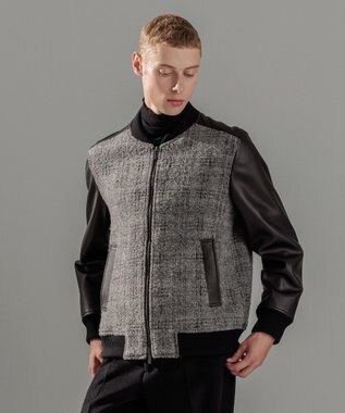 JOSEPH HOMME レザーブロックブークレ　ブルゾン ライトグレー系