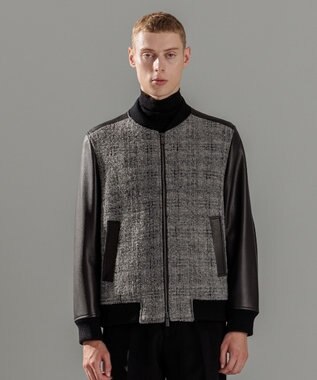 JOSEPH HOMME レザーブロックブークレ　ブルゾン ライトグレー系