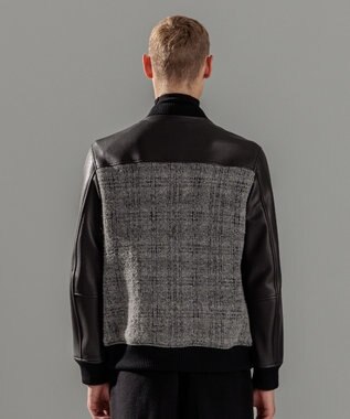 JOSEPH HOMME レザーブロックブークレ　ブルゾン ライトグレー系