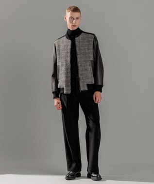 JOSEPH HOMME レザーブロックブークレ　ブルゾン ライトグレー系