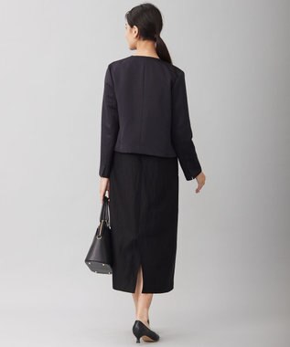 自由区 L 【洗える】グログランノーカラー ジャケット ダークネイビー