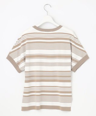 J.PRESS LADIES 【洗える】 レーヨンエリートストレッチ ランダムボーダー ニット Tシャツ ブラウン系1