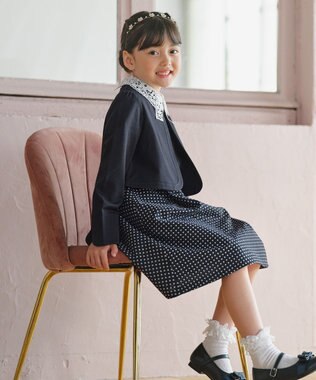 組曲 KIDS 【110-140㎝】 ドットジャガードワンピース＆ジャケットセット ネイビー
