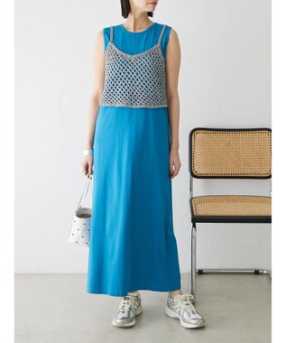 Green Parks ニットビスチェ付きカットソーワンピース Blue