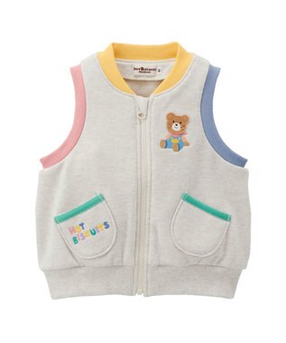 MIKI HOUSE HOT BISCUITS 【80-120cm】マルチカラー 裏毛パイルベスト グレー