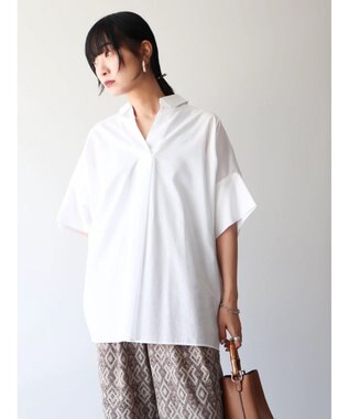 Green Parks 綿麻混スキッパーシャツ Off White