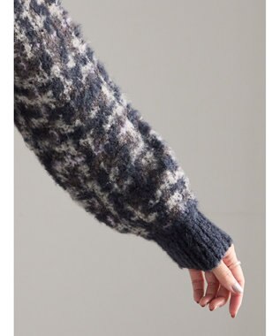 Te chichi チェックジャガードニットプルオーバー ネイビー