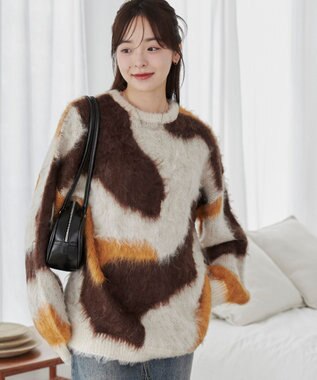 WEGO 【ユニセックス着用ITEM】マーブルシャギーニットプルオーバー ブラウン