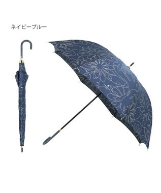 MOONBAT 【新色追加/耐風】ランバン オン ブルー 長傘 フラワー柄サテンジャガードプリント ネイビーブルー