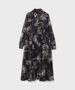 GRACE CONTINENTAL リボン付ロゴフラワープリントワンピース ブラック