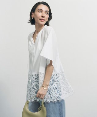 UNFILO L レースヘム ギャザーブラウス