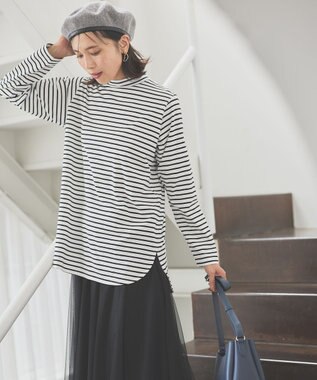 ANY モックネックプルオーバー ボーダー