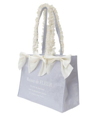 Maison de FLEUR ジャカードリボンフリルスクエアトートMバッグ Blue