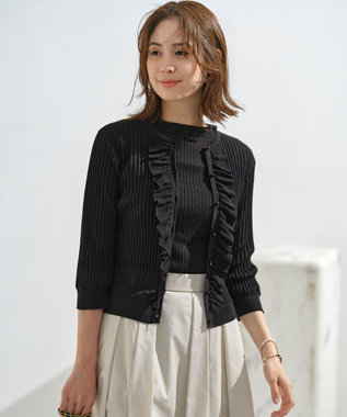 組曲 シアーニット フリルカーディガン ブラック系