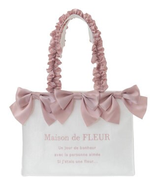 Maison de FLEUR ジャカードリボンフリルスクエアトートMバッグ Ivory