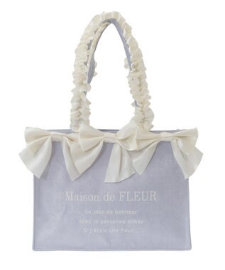 Maison de FLEUR ジャカードリボンフリルスクエアトートMバッグ Blue