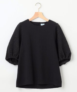 組曲 【洗える】レリーフスリーブジャージー カットソー ブラック系