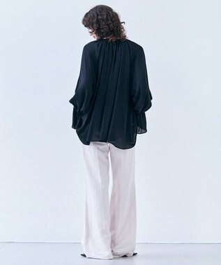 BEIGE， 【洗える】MUSCARI / ソフトシルクキャンディースリーブブラウス Black