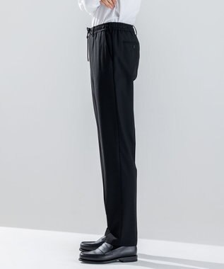 JOSEPH HOMME 新素材【ストレッチ/ウエストゴム仕様】ウール混キャリーマンストレッチ ドロスト付ストレートパンツ / HOVE ブラック系