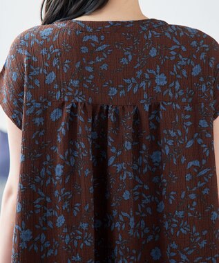 Tiaclasse L ボタニカル柄シャツワンピース ブラウン