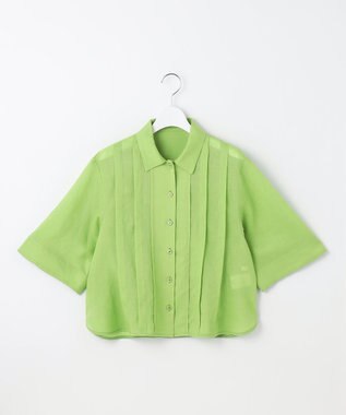 自由区 【カタログ掲載・接触冷感・洗える】シアーラミーローンクロップド丈 ブラウス リーフグリーン