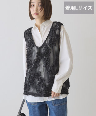 AMERICAN HOLIC 【選べる丈】Ｖネックレースベスト Black