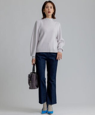 組曲 L 【WEB限定】襟付き片畔ニットプルオーバー ライトグレー系